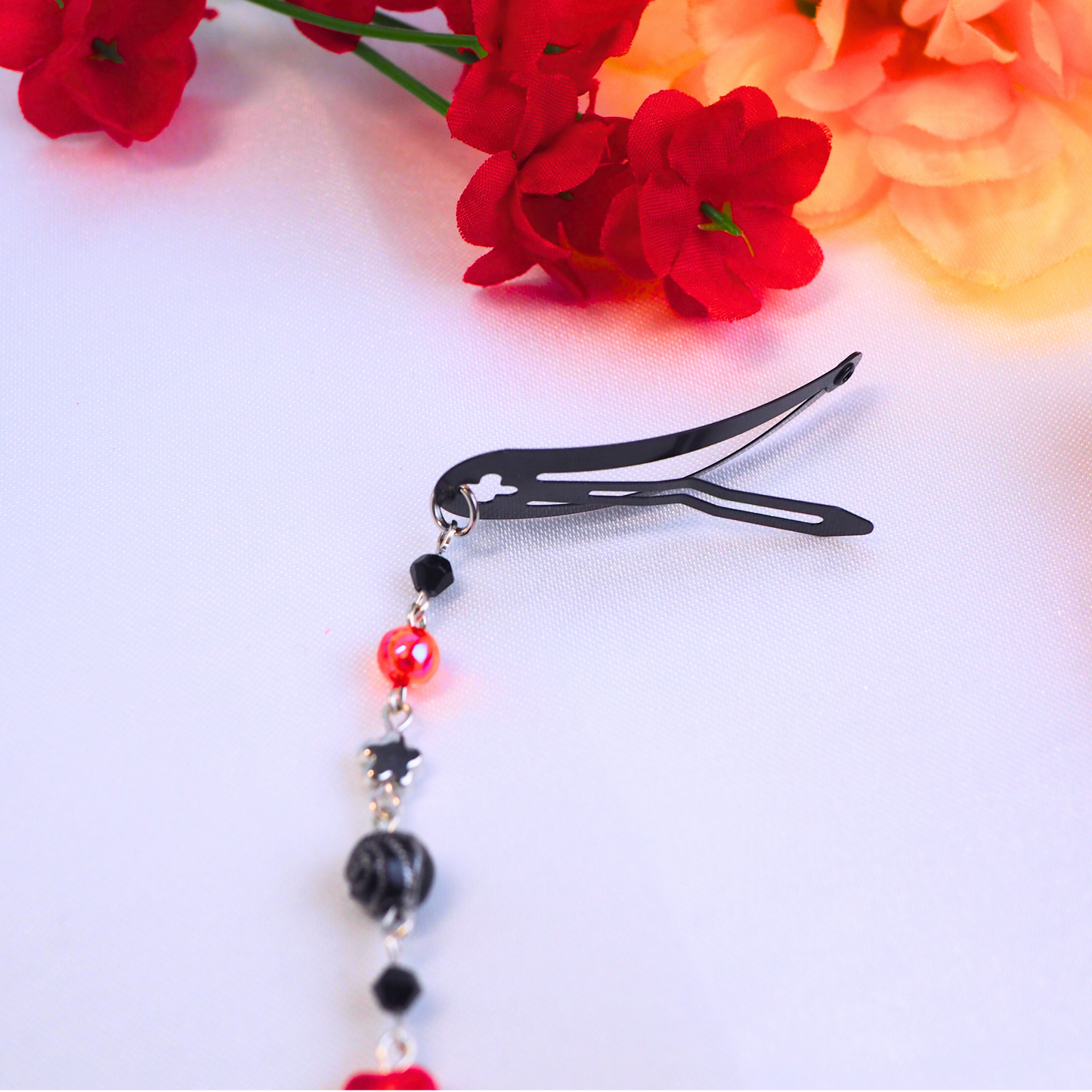 Crimson Shadow Beaded Hairclip