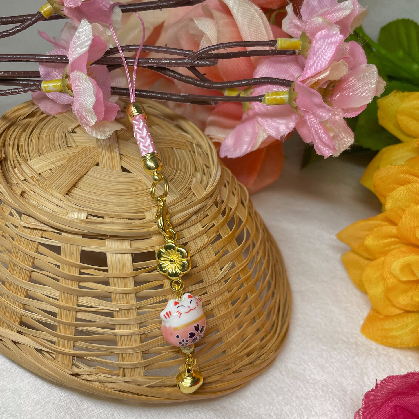 Sakura Lucky Cat Phone Charm