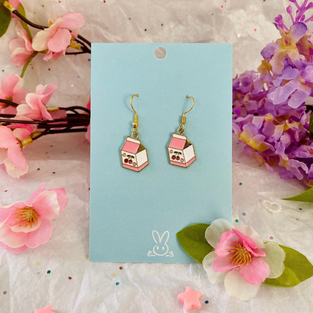 Banana Milk, Cherry Juice Dangle Earrings