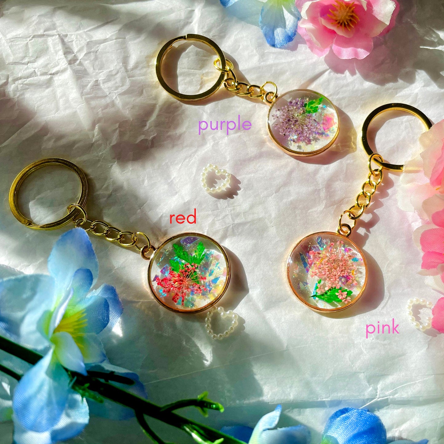 Resin Holographic Flower Bezel Keychain