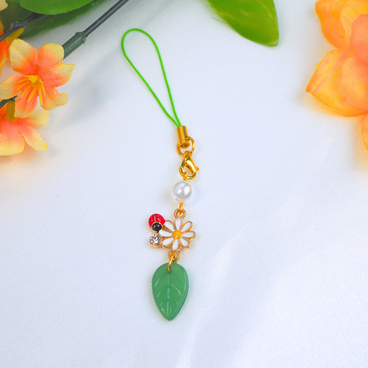 Ladybug Leaf Phone Charm