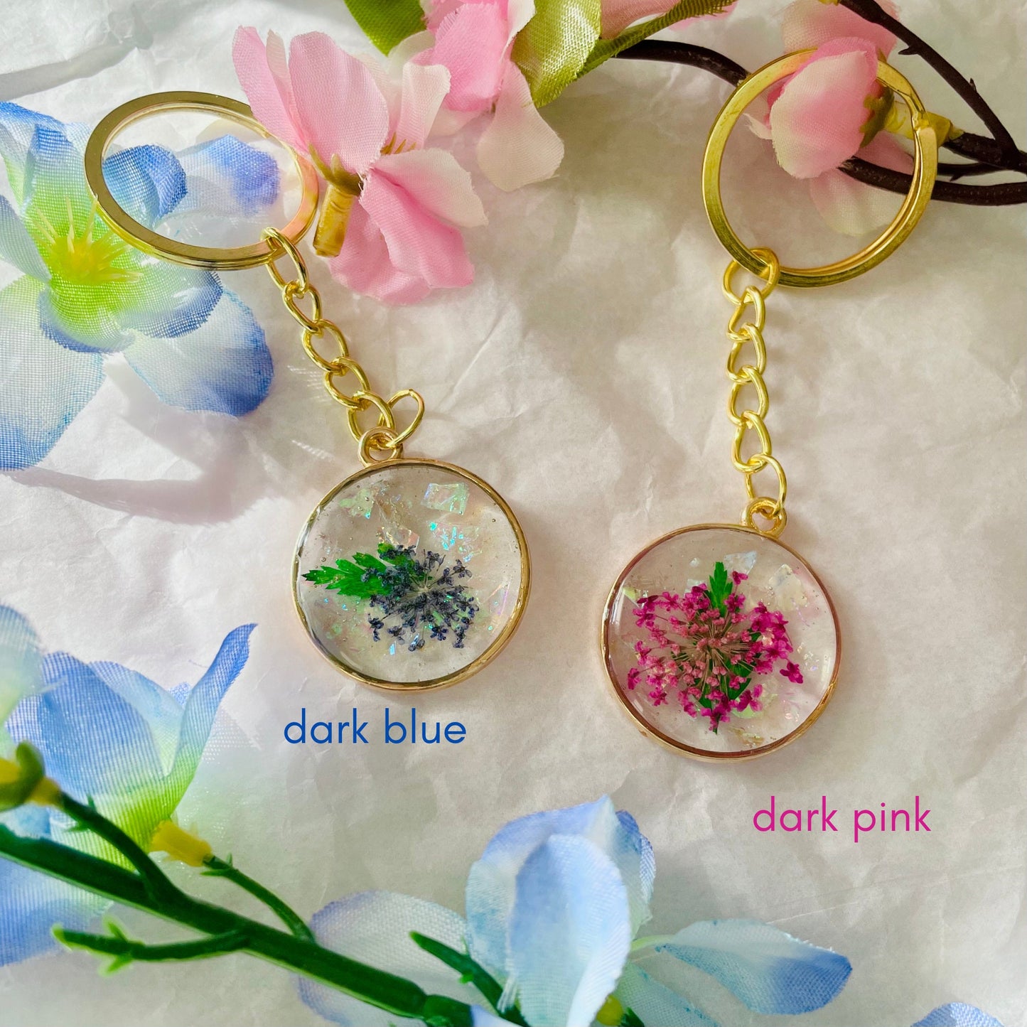 Resin Holographic Flower Bezel Keychain