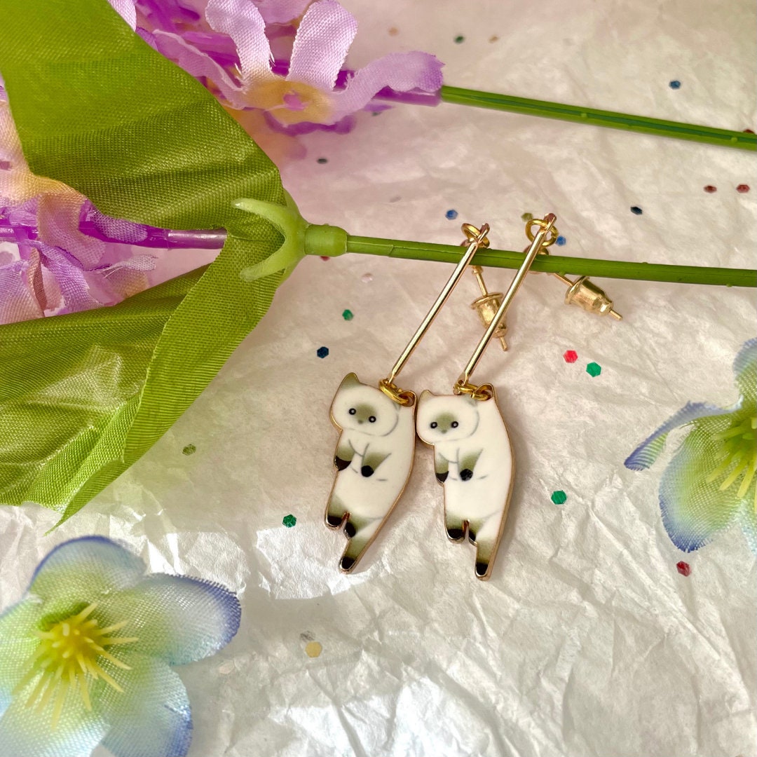 Hanging Cat Dangle Earrings