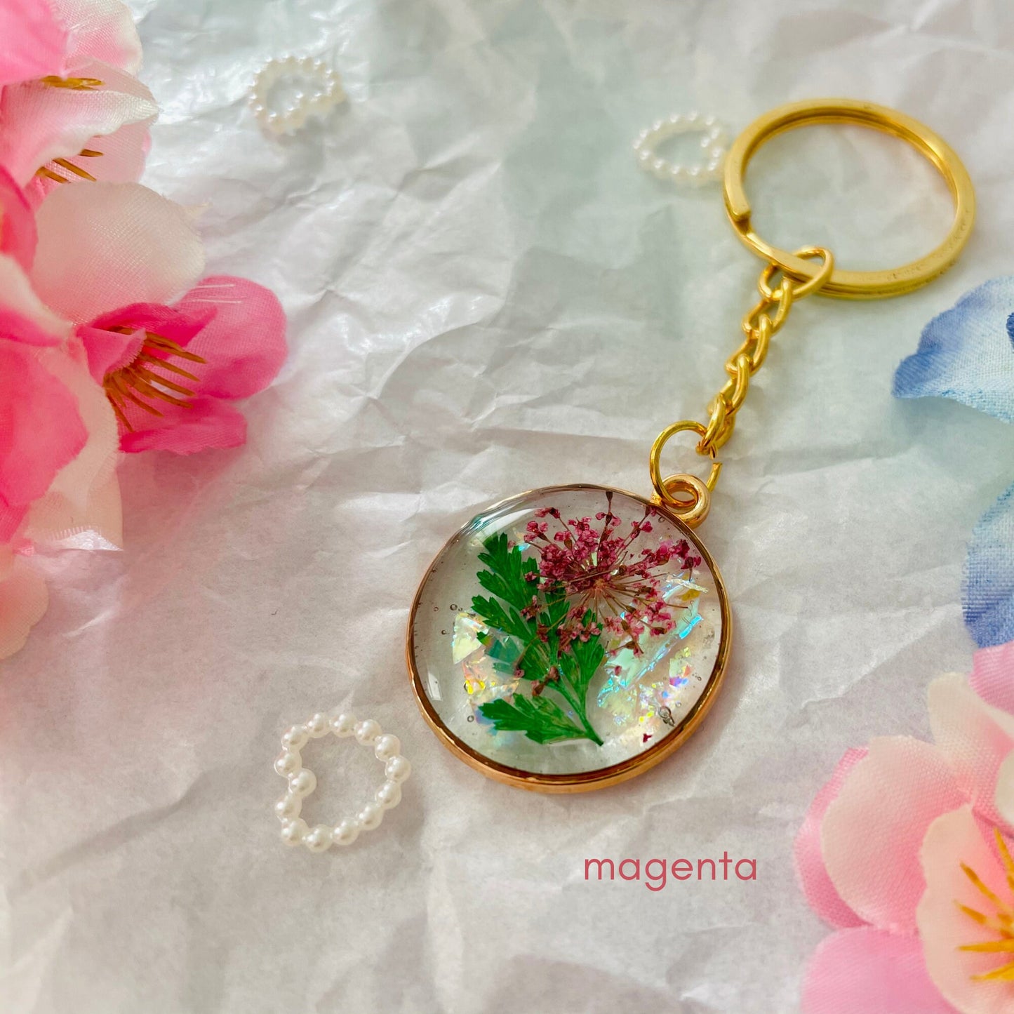 Resin Holographic Flower Bezel Keychain