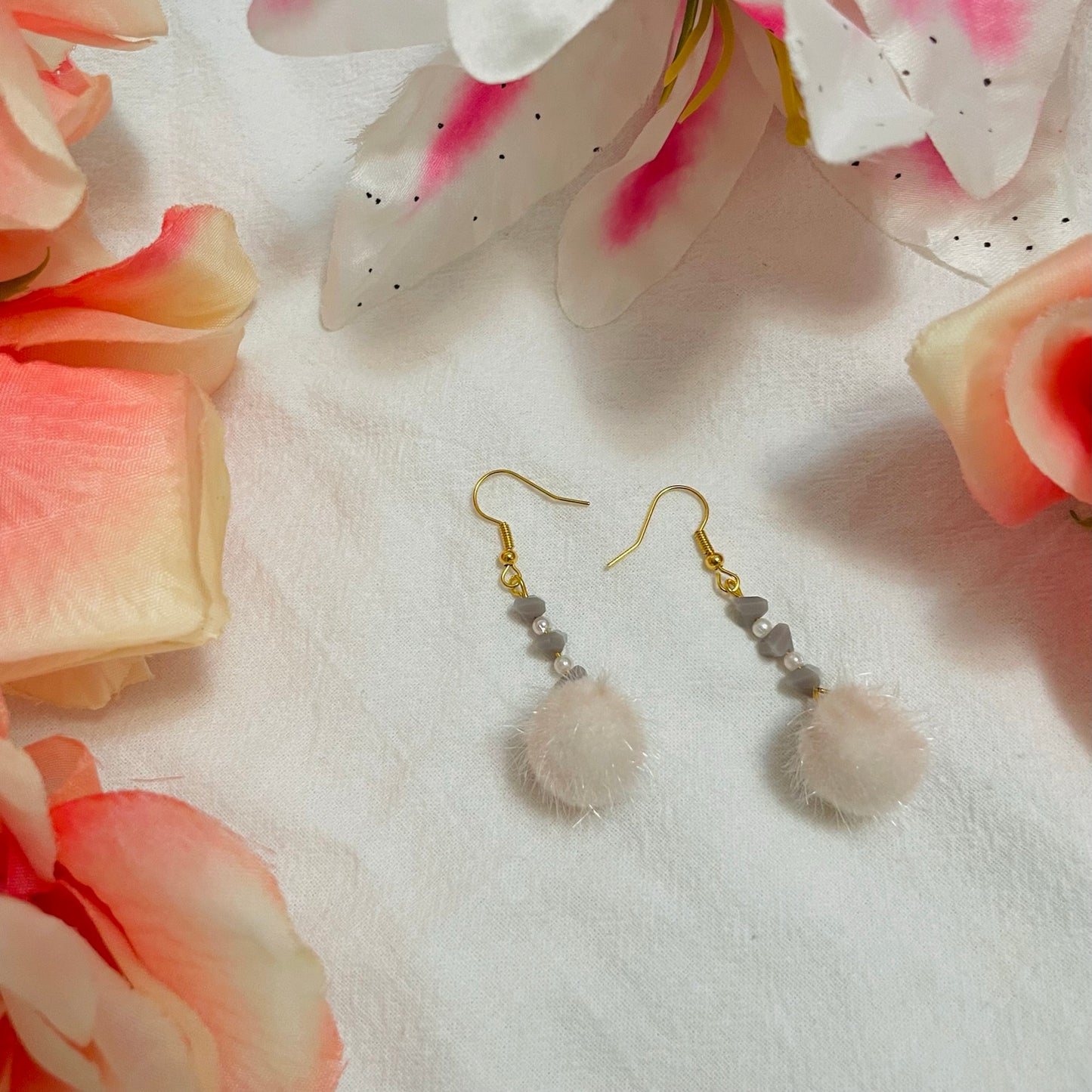 White Fluff Earrings, SxF anime inspired earrings